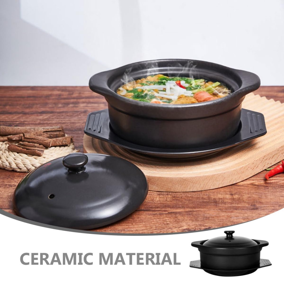 Casseruola in Ceramica con Coperchio 1,09l per Uso Domestico e Ristoranti, Pentola per Stufati e Zuppa, con Doppia Maniglia Ergonomica Antiaderente per Cucina Casalinga