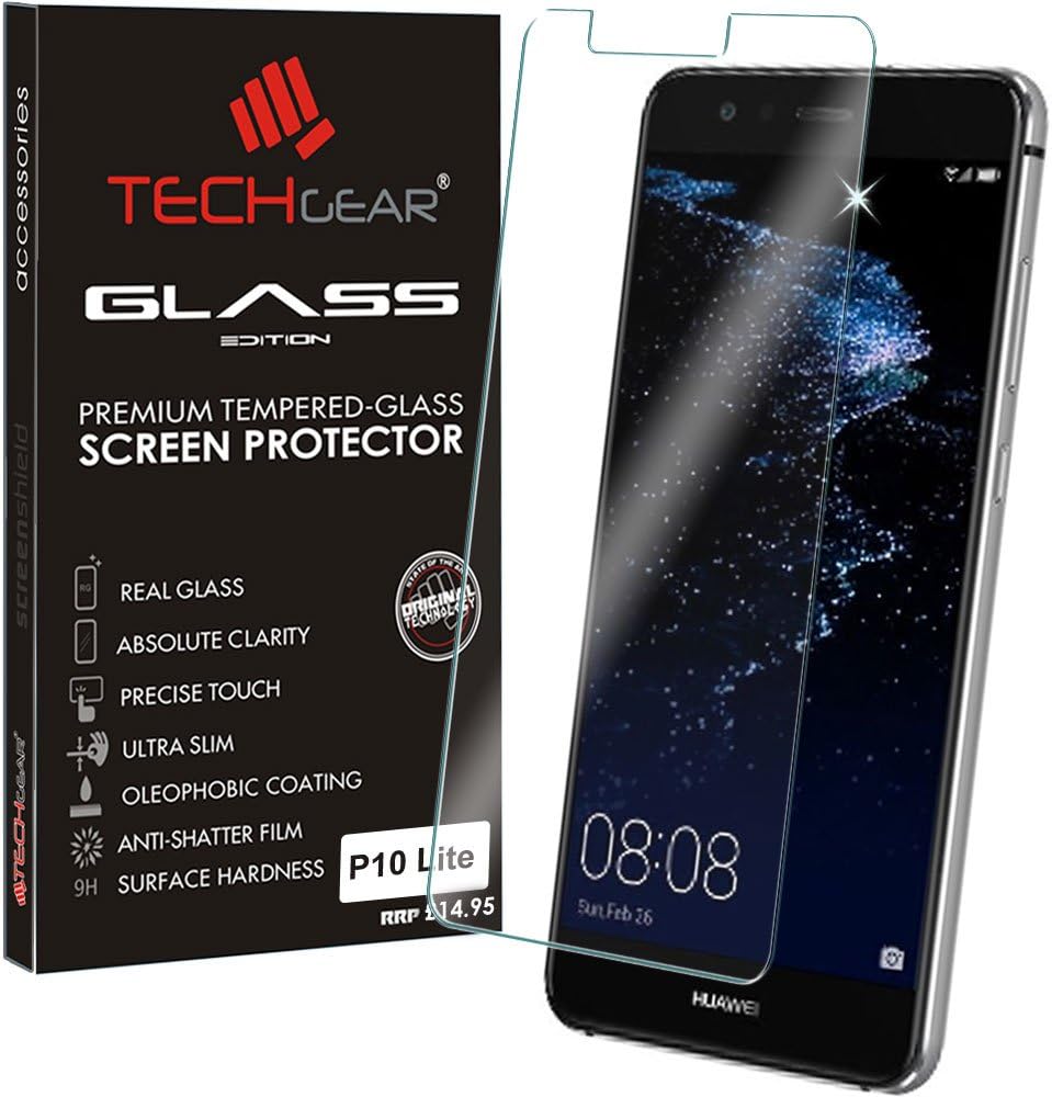 TECHGEAR Screen Protector fits Huawei P10 Lite - GLASS Edition Genuine Tempered Glass Screen Protector Guard Cover Compatible with for Huawei P10 Lite