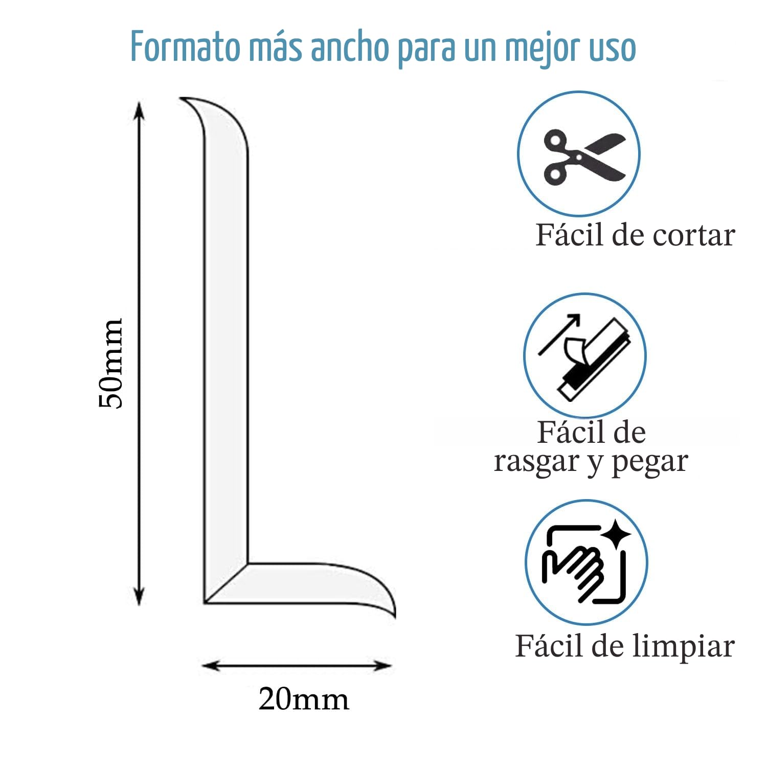 Rodapiés Autoadhesivo Flexible, 6M 50 x 20mm Perfil PVC, Rodapie de Acabado Rodapiés Flexible Cinta Autoadhesiva para Cocina y Baño Blanco