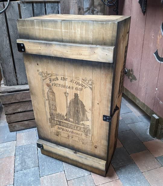 Generisch BARSCHRANK FRACHTKISTE Jack The Ripper Gin KISTE Vintage MINIBAR BAR Holz 74cm H