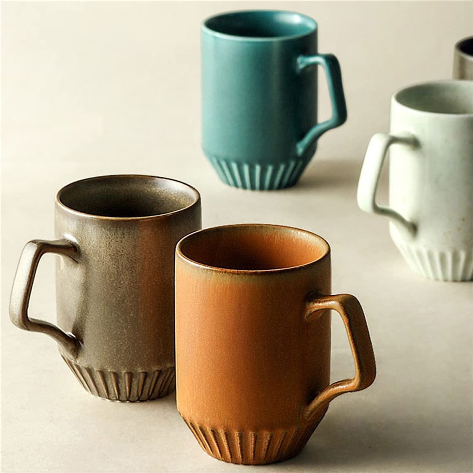 Becher 370ML Vintage Kaffeetasse Handgemachte Tasse Haushalt Keramik Trinkbecher Persönlichkeit Paar Tasse Kaffeetasse (Farbe: Grau)