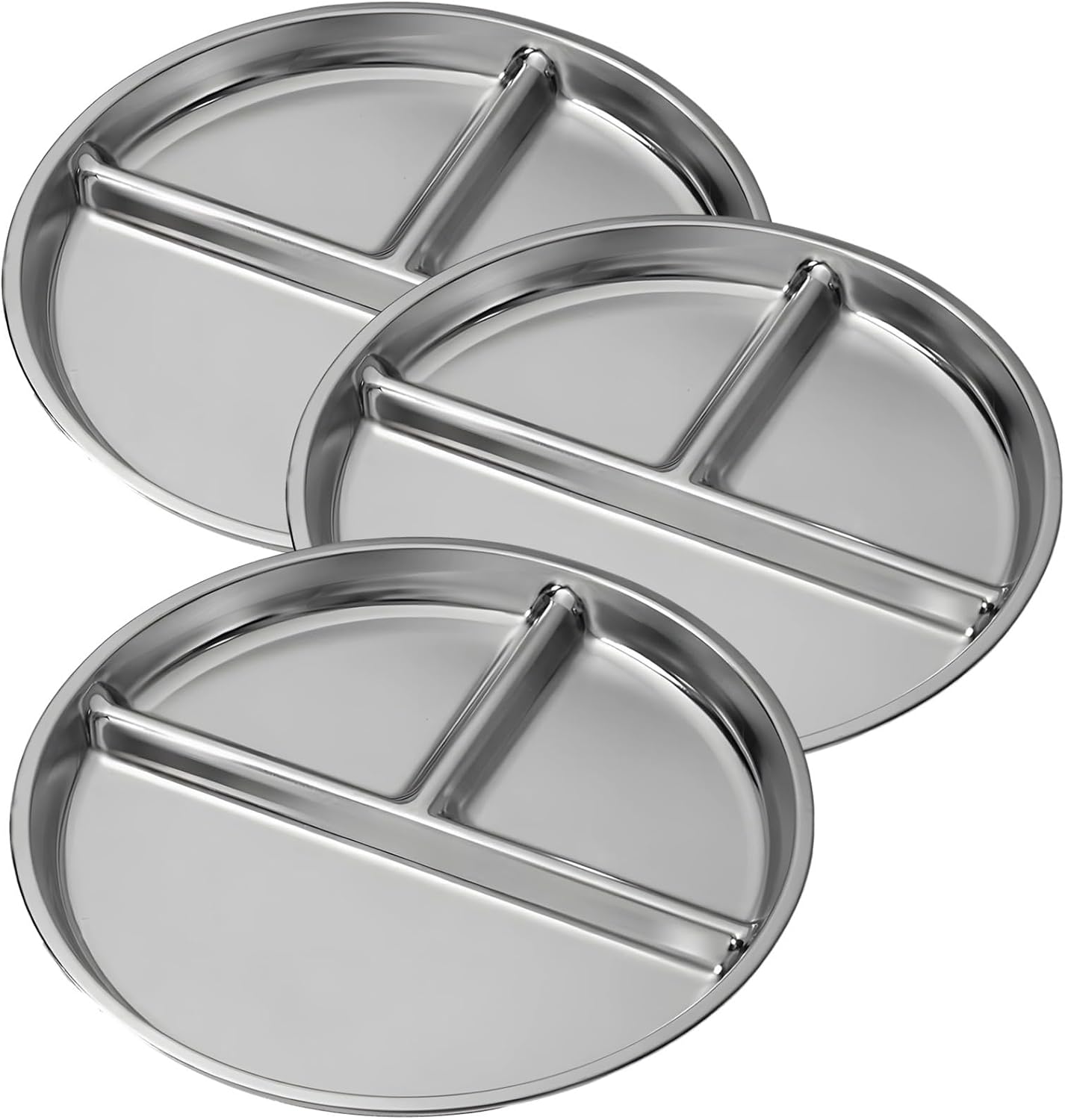 4 Pcs Steel Stainless Plates Divided, Control Portion Dish For S, Youth, Apt Meal Prep, Plates Steel Stainless 304 With Dividers, Heavy-Duty And Corrosion-Resistant