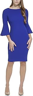 Calvin Klein Womens 3/4 Belle Sleeve Knee Length Crepe Sheath Dress