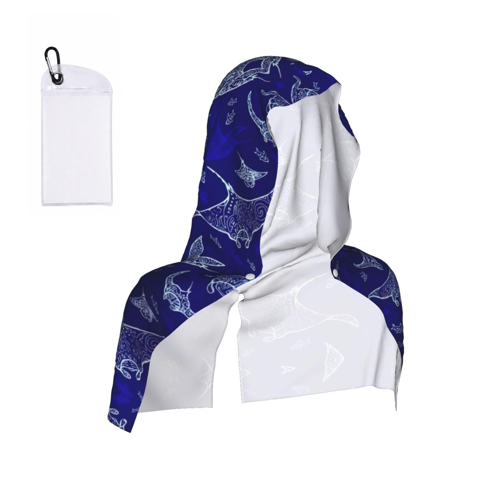 DUWAA Manta Ray And Fish Print Cooling Hooded Sports Towel, 30×60cm Quick Drying Summer Cool Head Wrap For Neck And Face