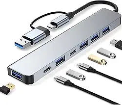 Hub USB-C 7 em 1 Adaptador Multiportas com USB 3.0 2.0 e Tipo C Compatível com Notebook MacBook PC Pen Drive 5Gbps