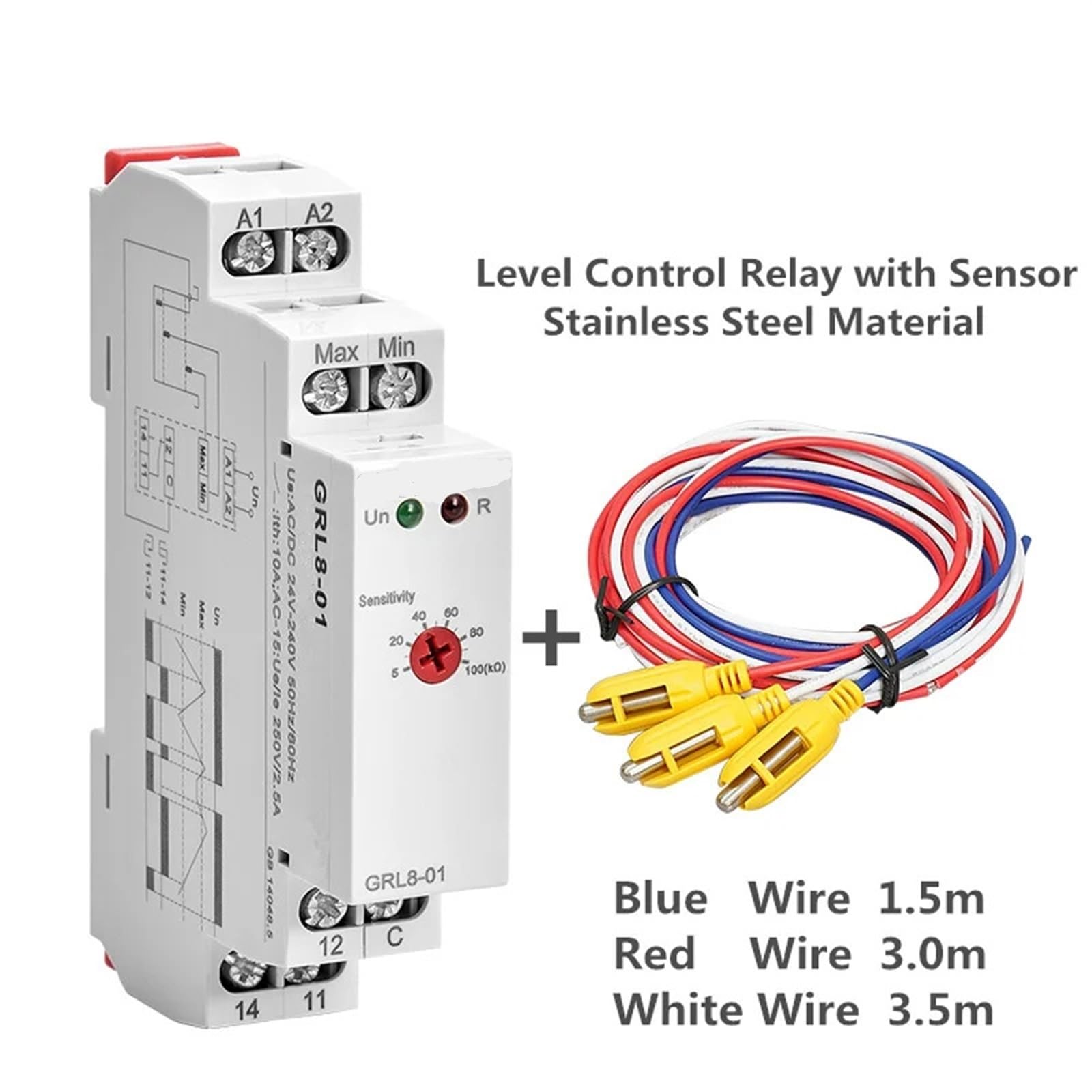 GRL8 Relé de control de nivel de líquido Controlador electrónico de nivel de líquido 10A AC/DC24V-240V (Size : GRL8-02 with Sensor)