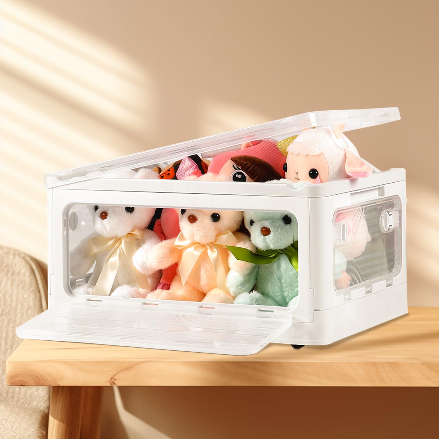 Closet Organizers and Storage 8.4 Gal, Storage Bins with Lids and Wheels, Stackable Closet Organizer Trunk Car Organizer, Plastic Foldable Box Collapsible Storage Bins for Dorm Room