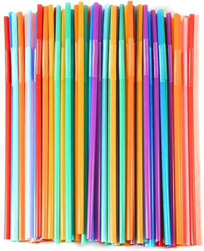 100 popotes desechables largos de plástico coloridos. (0.23 pulgadas de diámetro y 10.24 pulgadas de largo) (coloridos flexibles, 100 unidades)