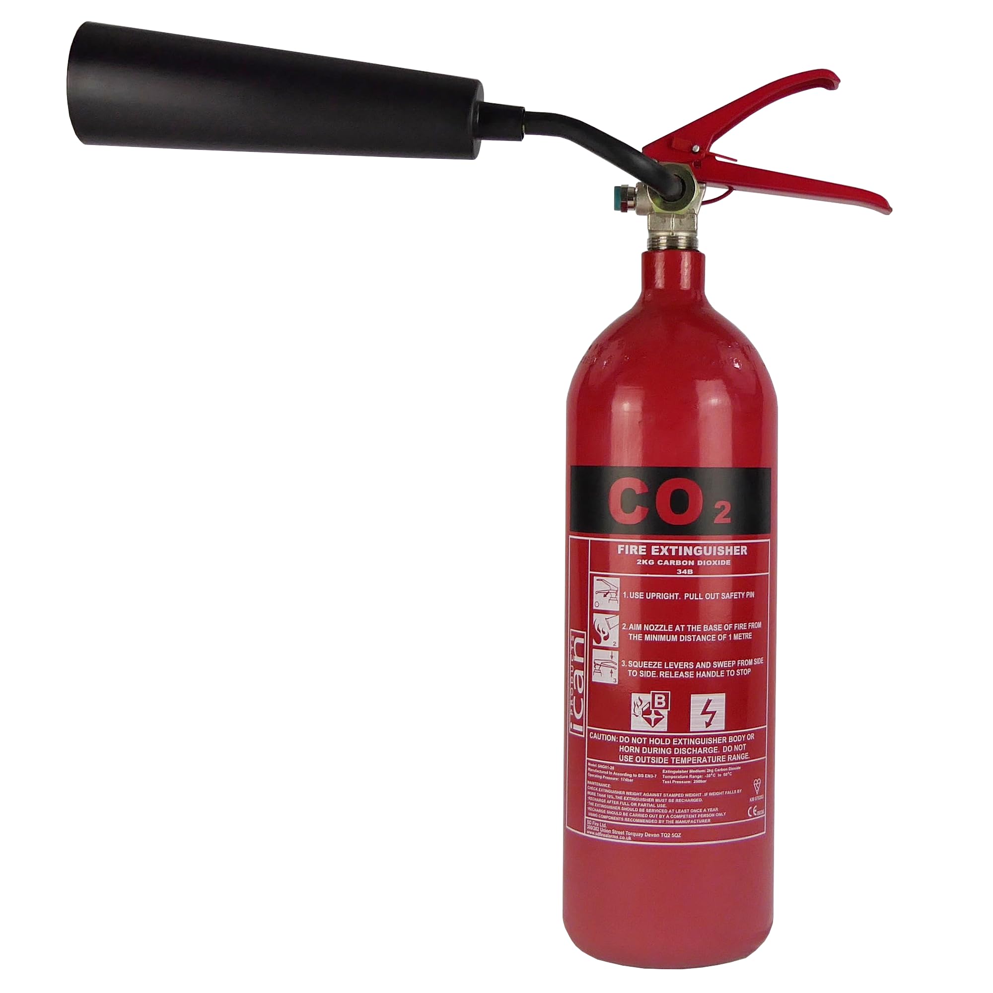 2kg CO2 Fire Extinguisher – Carbon Dioxide for Electrical Fires & Flammable Liquids – Portable Fire Safety Equipment, CE Certified