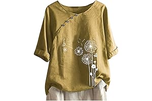 Women's Floral Print Cotton Linen Tee Casual Tops