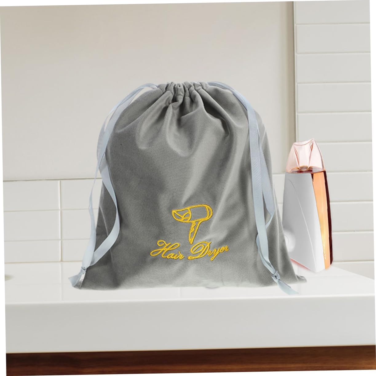 MERRYHAPY 2pcs Embroidered Hair Dryer Storage Bags 25x30cm Drawstring Pouches for Travel and Home Use Heat-Resistant Blow Dryer Carrying Bags