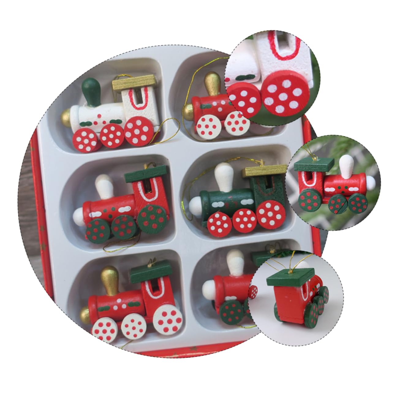Colgantes Navideños De Madera Locomotora 13x11 Cm, Decoración del Árbol De Navidad, Juego De 12 Piezas para Ambiente Festivo