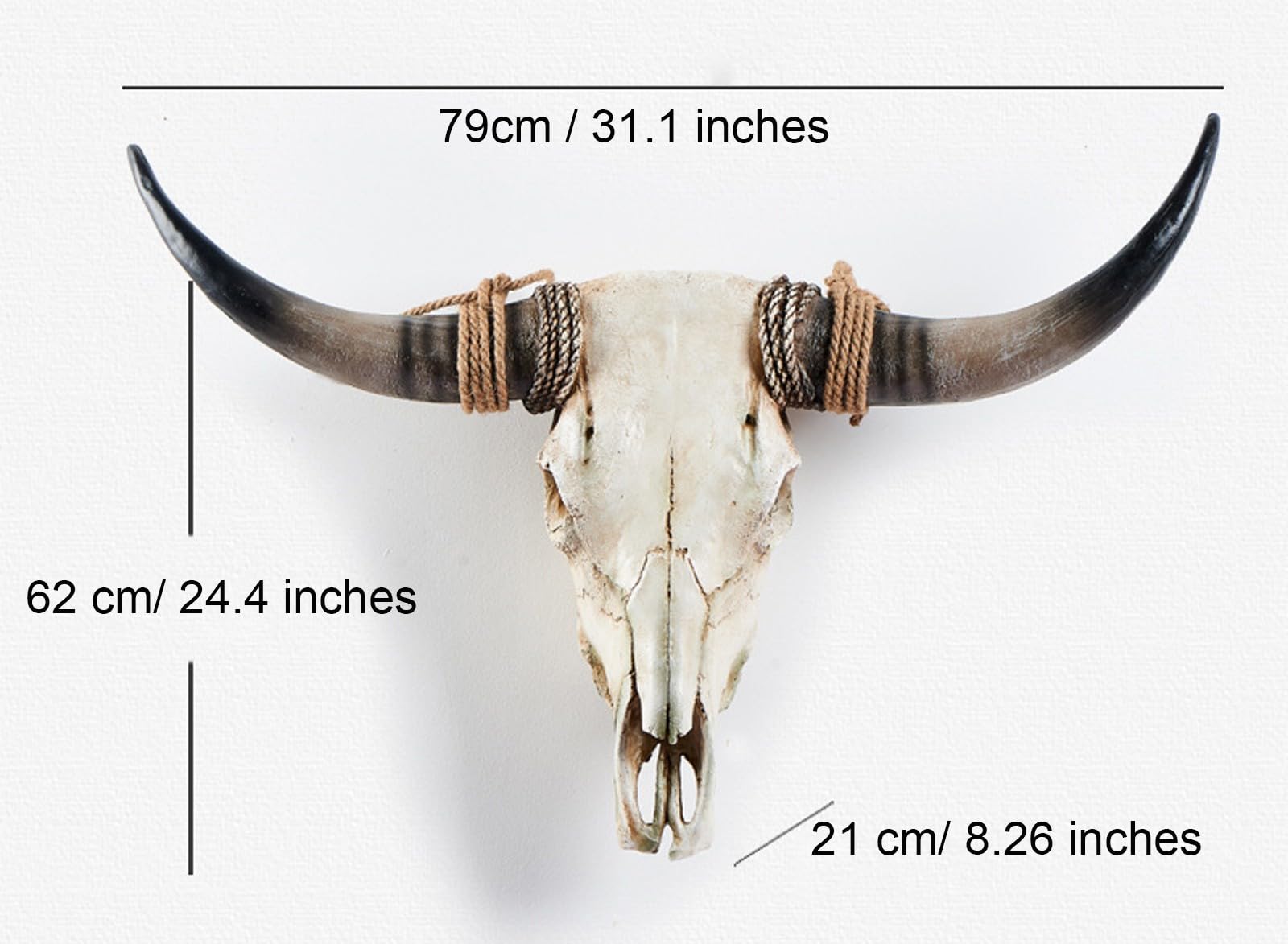 Żywica czaszka długie rogi byk krowa dekoracja ścienna 3d rzeźba zwierząt rzemiosło ozdoba do domu styl skandynawski (G-79*62cm/31*24in)