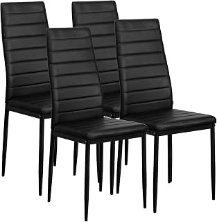 NAFORT Black Dining Chairs Set of 4, Faux Leather Kitchen & Dining Room Chairs, Upholstered Dinner Chair w/Curved Back, Metal Frame, Rubber Foot Protection for Dining Kitchen Restaurants