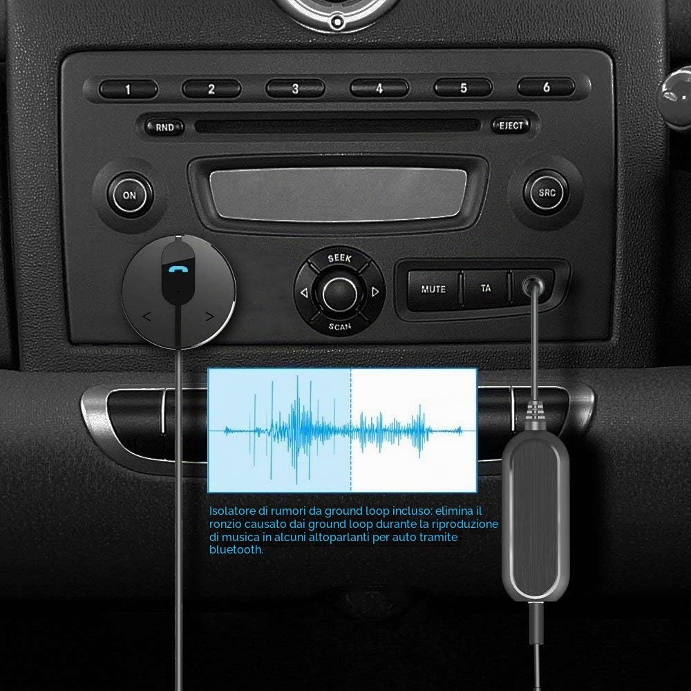 Besign Kit Vivavoce Bluetooth 4.1 Auto, Ricevitore Audio Bluetooth con Built-in Microfono, 3.5mm Jack Aux, Isolatore di Rumore e Base Magnetica