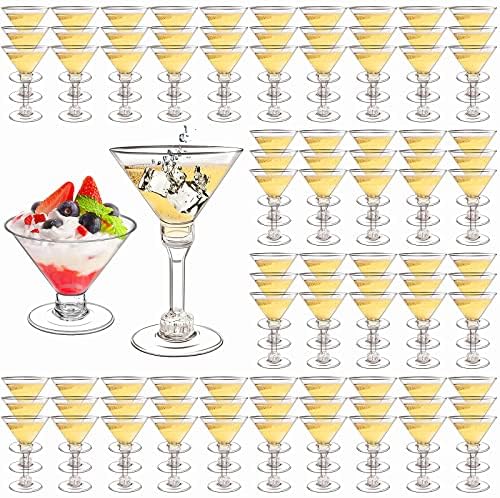 KYAPCK 100 Pack Plastic Martini Glasses Disposable 5 oz Mini Martini Cocktail Clear Glasses with Stemmed and Stemless Options for Margarita, Appetizers, and Desserts at Weddings, Parties, and Events