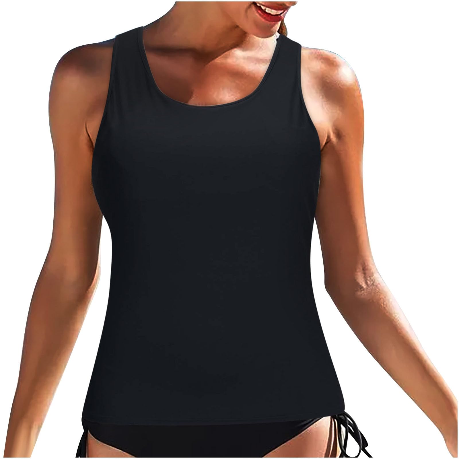 Womens Flowy Tankini Tops Only - Twist V Neck Swimsuit