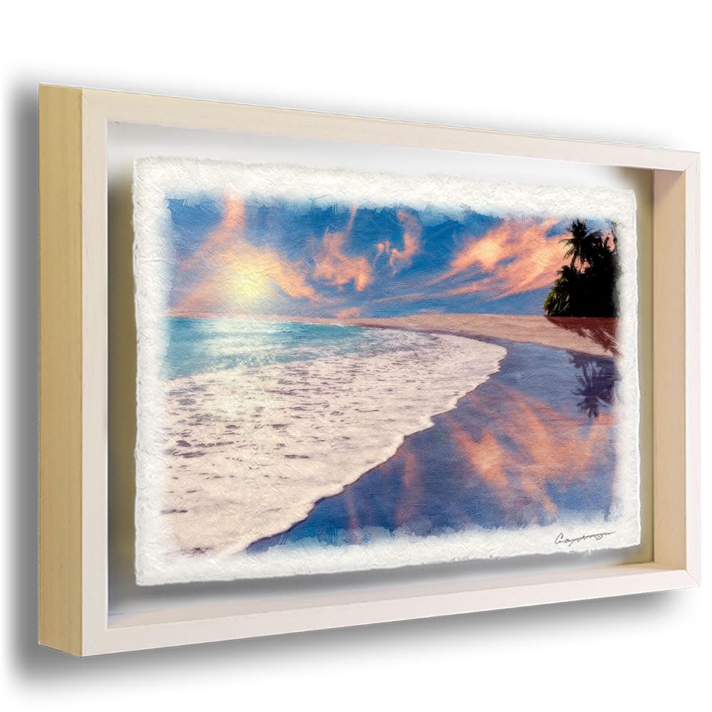 Amazon.co.jp: アートパネル モダン 和紙の絵写真 「夕日が映る波の 
