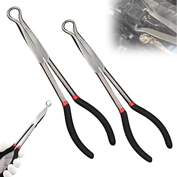 2Pcs 11" Automotive Electrical Disconnect Pliers Set | Radiator Hose Clamp Pliers Automotive, Long Spark Plug Removal Pliers for Electrical Connectors