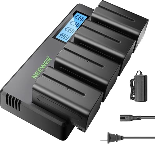 Neewer 4 Packs NP-F750 Replacement Batteries 7.4V 5600mAh with 4 Channel Battery Charger & Power Adapter, Compatible with NP-F550/750/770/970 FM500H