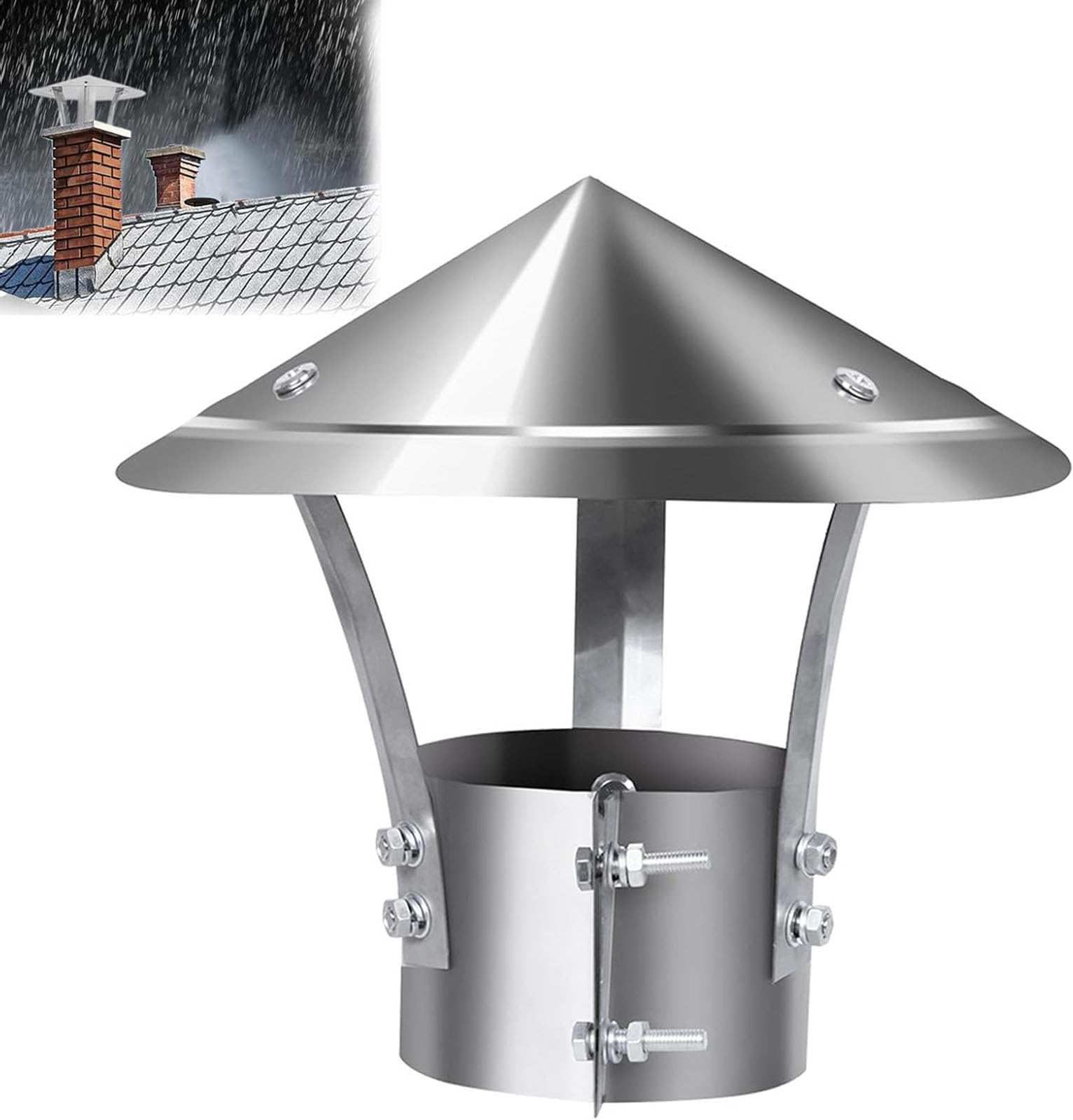 Genérico Sombrero para Chimenea de Acero Inoxidable, Protector contra Lluvia para Estufas de Leña - Protege de Lluvia, Nieve, Escombros y AnimalesSilver,Diameter120mm