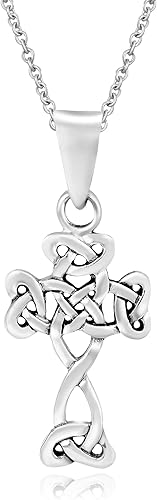 AeraVida Collar con colgante de cruz celta de Trinidad pequeña unisex de plata de ley 925, Plata esterlina