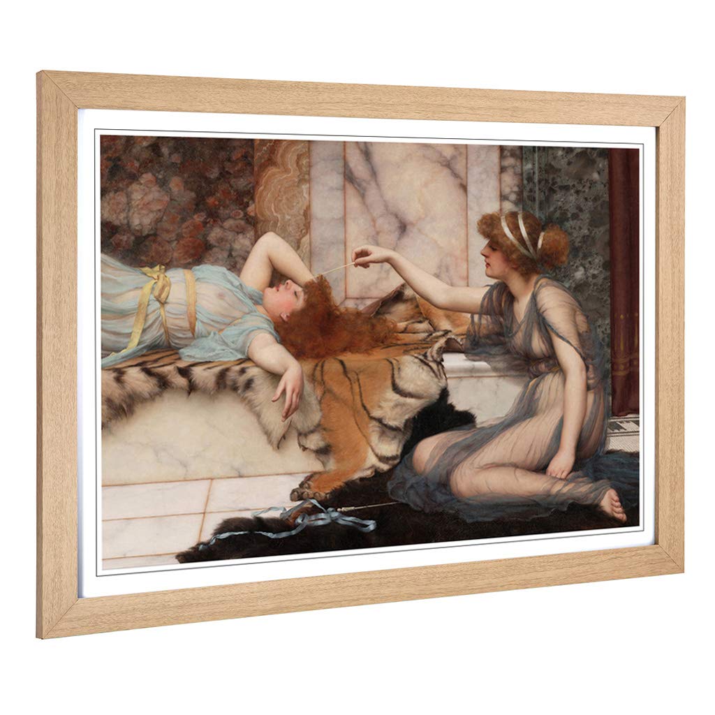 Big Box Art Framed Print of John William Godward Mischief and Repose Design | Wall Art Picture | Home Decor for Kitchen, Living Room, Bedroom, Hallway, Oak, A2 / 24.5x18 Inch / 62x45cm