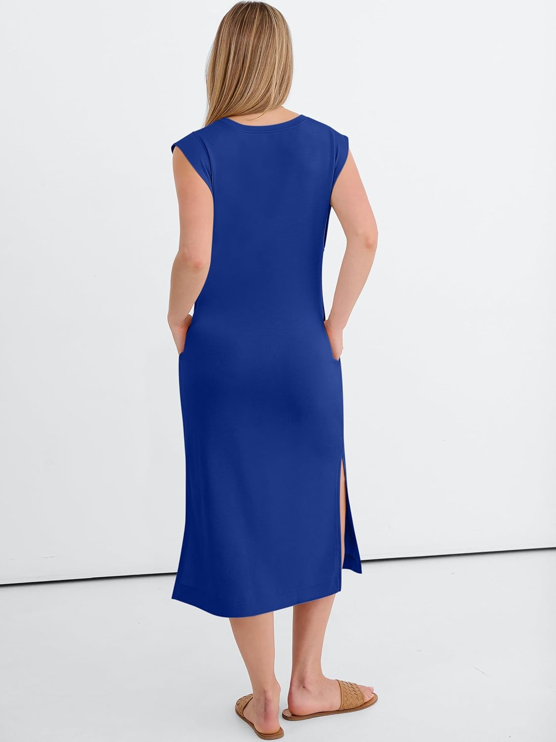 ANRABESS Womens Summer Casual Midi Dress Sleeveless Crewneck Loose Split Wrinkle-Free Beach Travel Vacation Long Sundress - Image 5