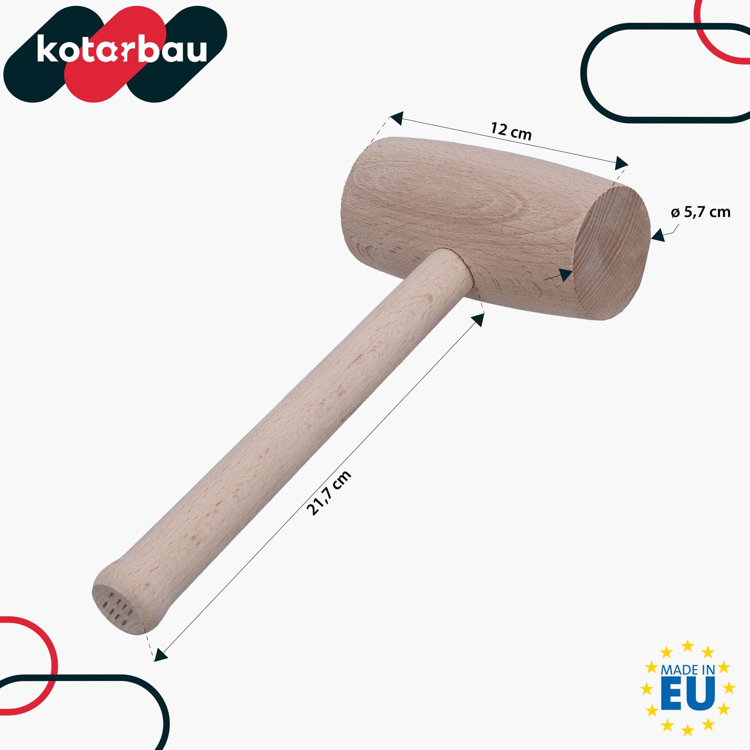KOTARBAU® Martillo de Madera, Ø 65 mm, Mazo de Madera de Haya, Maza Redonda para Trabajos de Corte, desbaste y Tallado de Madera, Uso en carpintería