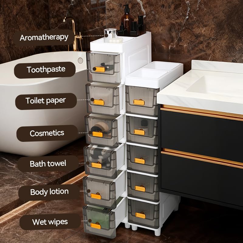 Image of LDQ Slim Storage Cabinet with Drawers - Durable Waterproof PP Organizer for Bathroom /Kitchen /Health - Small Spaces, Snacks, Display & Retail (5layers)