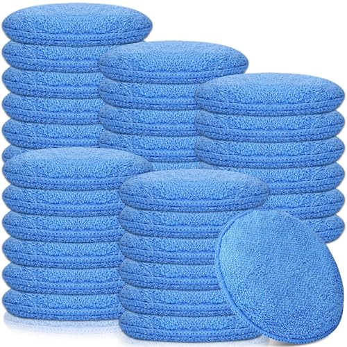 Image of Tanlade 24 Pcs Car Detailing Microfiber Applicator Pad Wax Applicator Wash Microfiber Pads, 5 Inch Diameter (Blue)