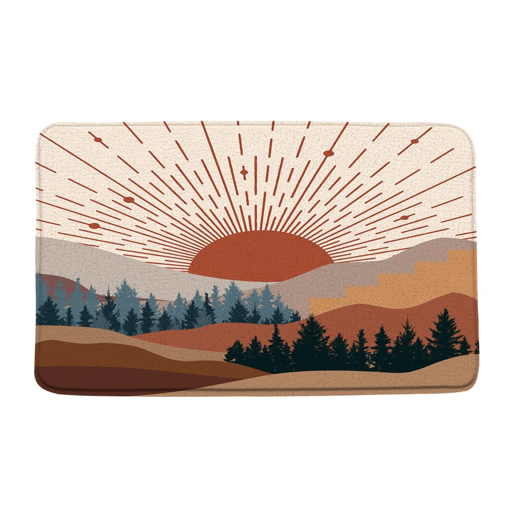 VPUPCN Abstract Boho Bath Mat Mountain Sunset Forest Mid Century Terracotta Morden Minimalist Geometric Art Bathroom Microfiber Memory Foam Bathroom
