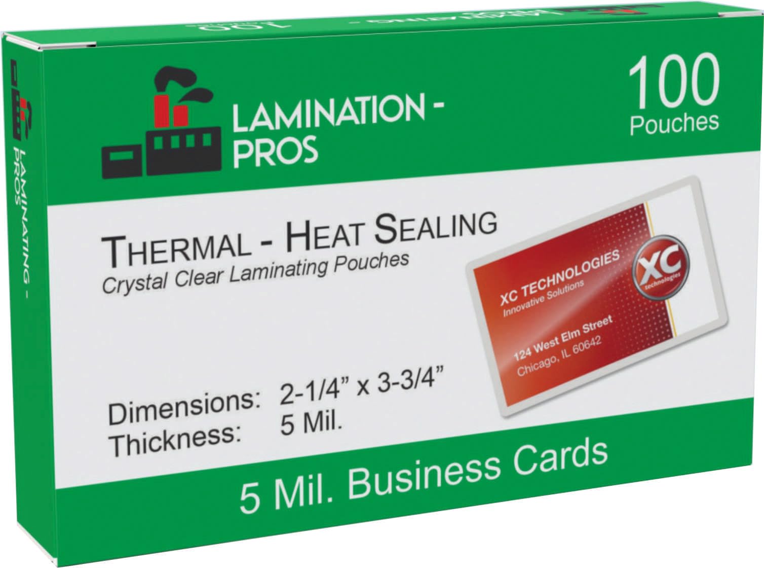 Business Card Laminating Pouches, 5 Mil Business Card Pouches, Heat Sealing Laminating Pouches, Thermal Pouches - 2.25" x 3.75" - 100 Pouches