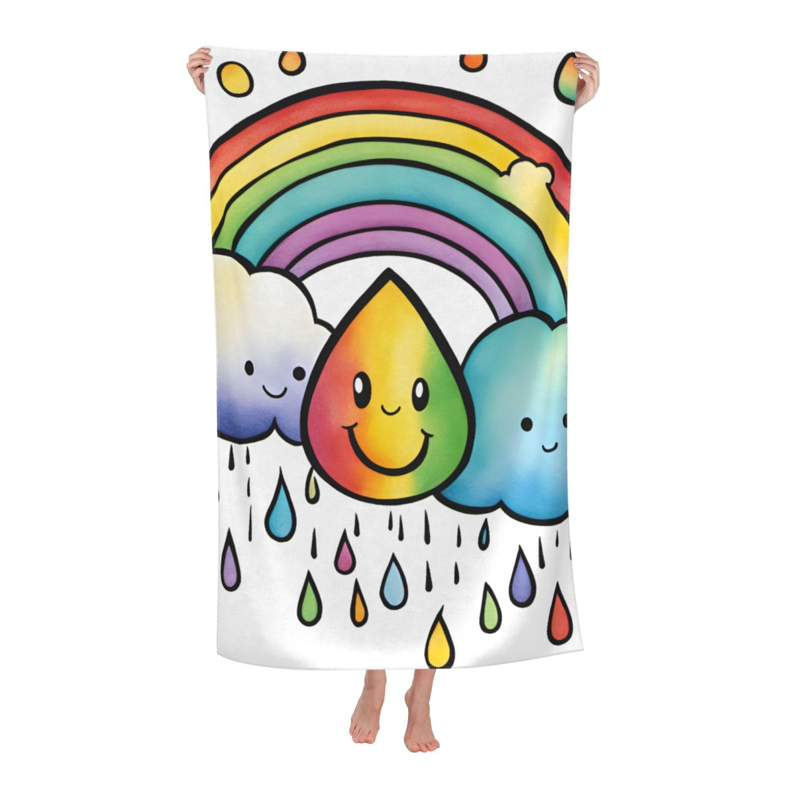 NImongt Rainbow Clouds Raindrop 1 Print Oversized Adult Beach Towel For Travel Weekend Getaways Festivals Camping Trips