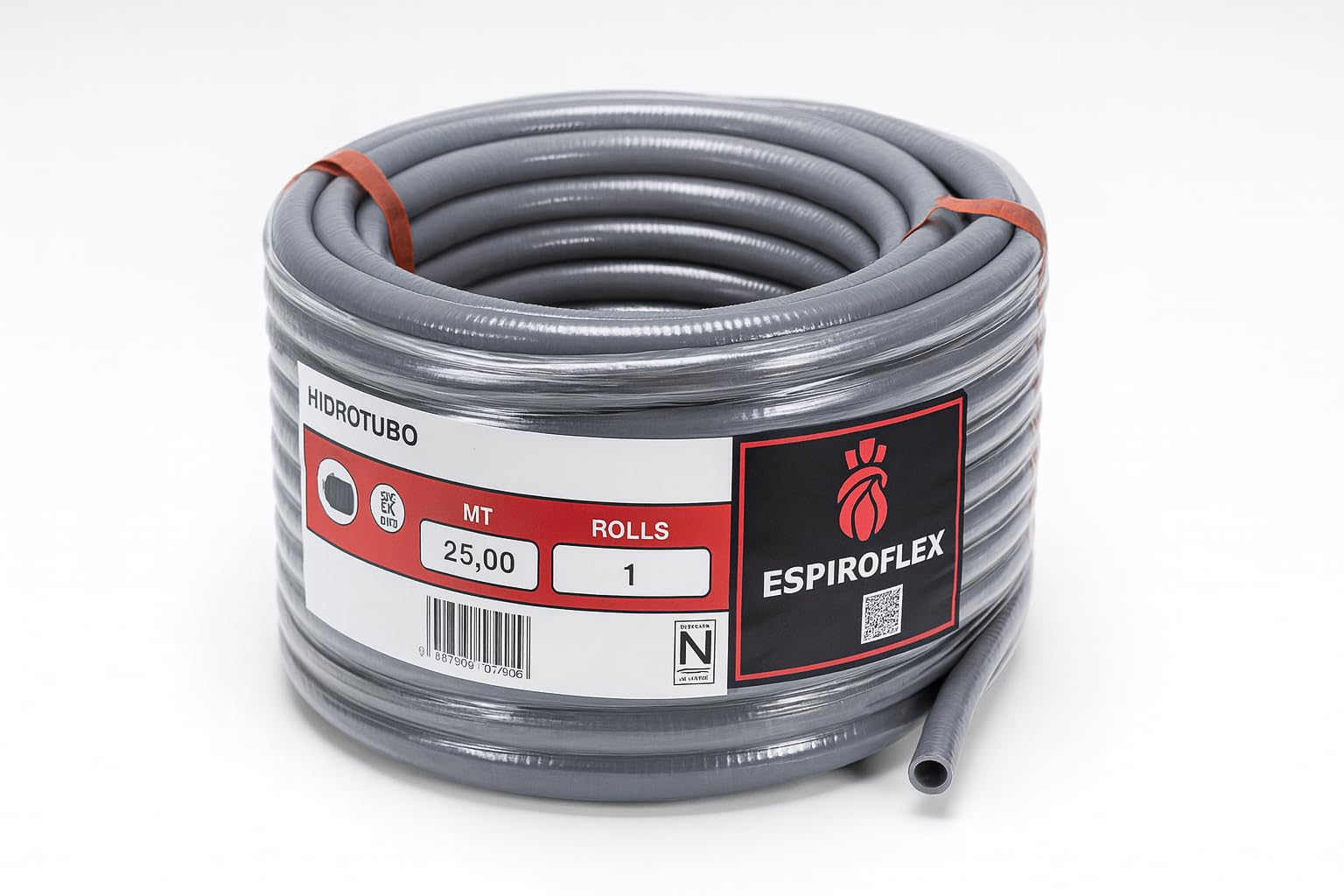 Espiroflex – Hidrotubo Flexible PVC con Espiral Reforzada, Gris | Rollo 25 m | Tubo para Piscinas, Riego, Desagües y Aire Acondicionado (16, 20, 25, 32 y 40 mm) (20 mm)