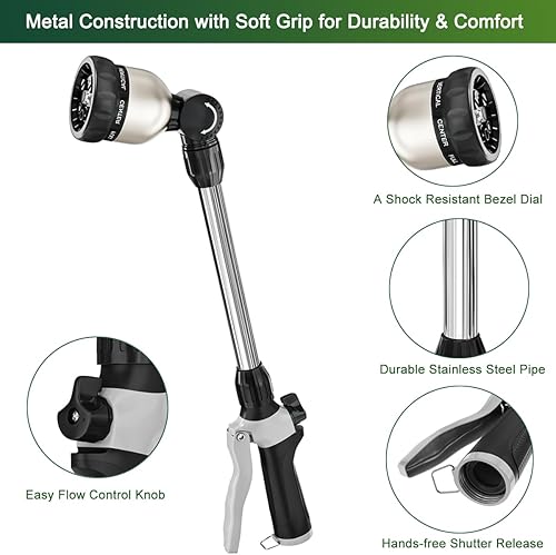 Miniatura 3 de FANHAO Varita de riego resistente, varita de manguera de jardín de metal de 16 pulgadas con 8 patrones de pulverización, rociador de boquilla de