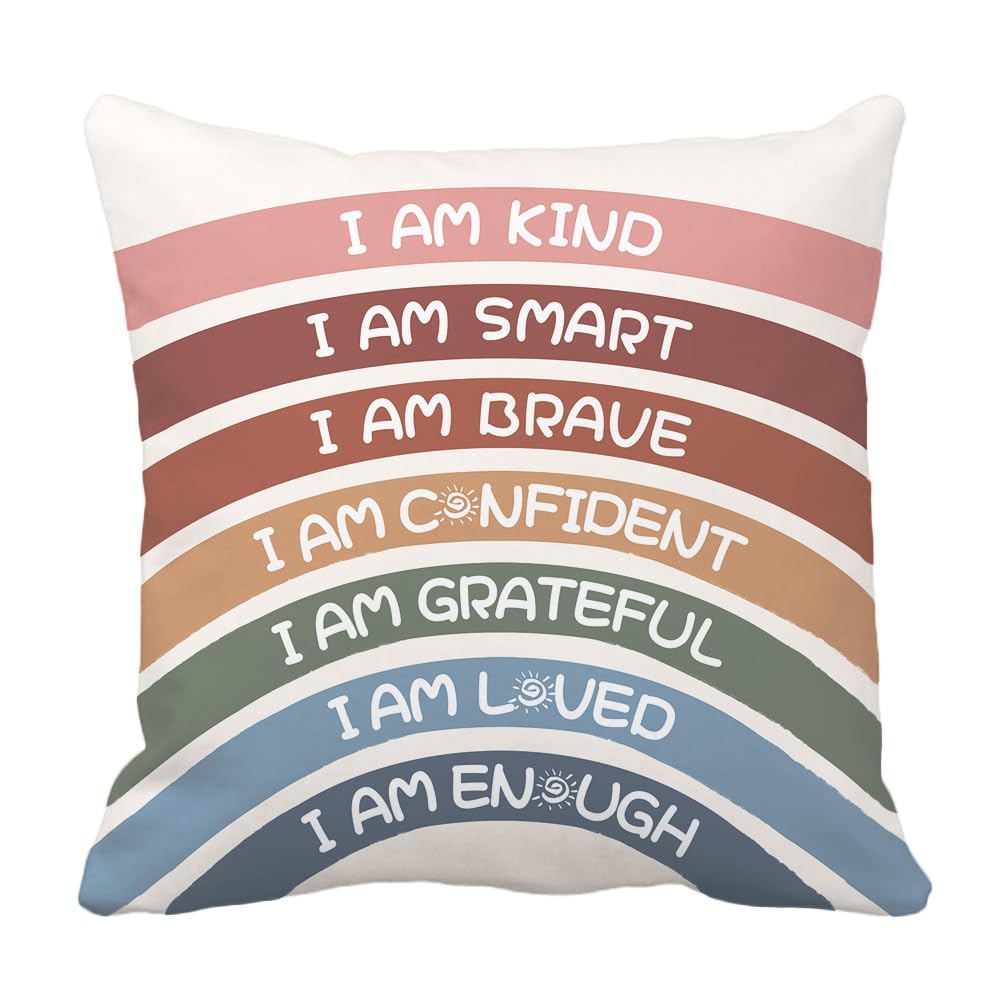 ARTISENSO Inspirational Quote I Am Kind Smart Grave Confidence Grateful Loved Enough Throw Pillow Covers 18x18 Home Bedroom