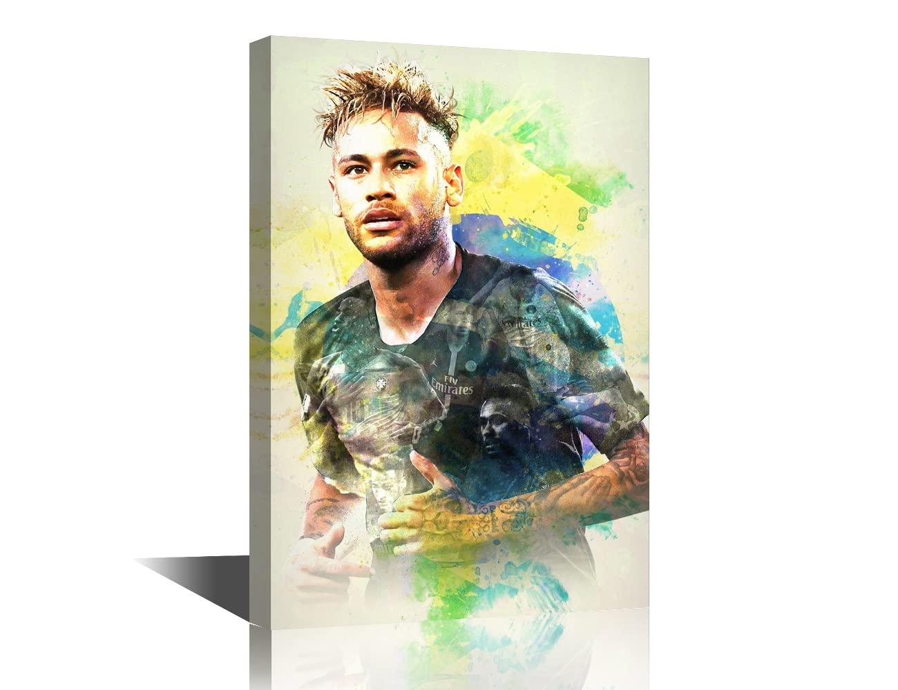 TISHIRON Black Art Wall Decor Neymar Canvas Soccer Star Abstract Paintings Modern Home Artwork for Walls Giclee Gallery-Wrapped Posters and Prints, Ready to Hang - 18''W x 12''H