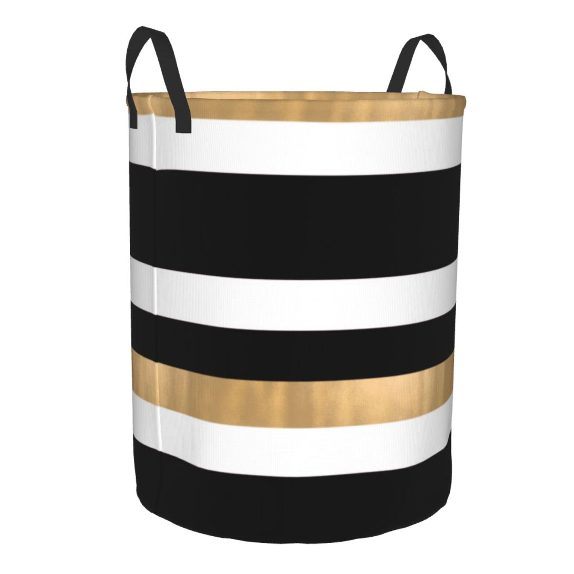 Large Laundry Hamper Bag, Modern Black White and Gold Striped Laundry Basket Collapsible Dirty Clothes Storage Washing Bin for Bathroom, Dorm Essentials