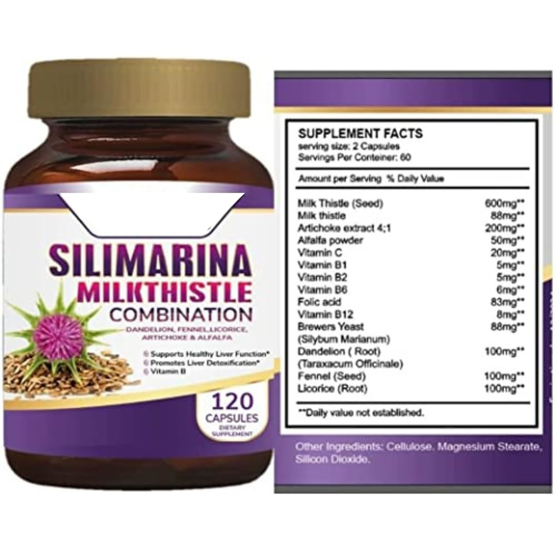 Suplemento Alimenticio con Silimarina, Cardo Mariano, Diente de León, Hinojo, Complejo B y Regaliz | 120 Cápsulas | Fórmula Herbal con Antioxidantes para el Bienestar Diario — Amazon image 2