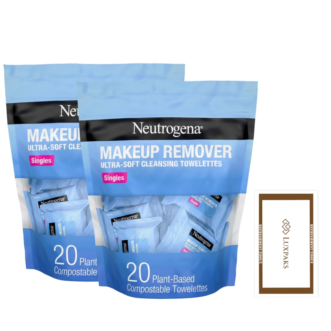 Skincare Set: Contains LUXPAKS Facial Wipe with 2 Packs of Neutroogena Makeup Remover Wipes, 40 ct