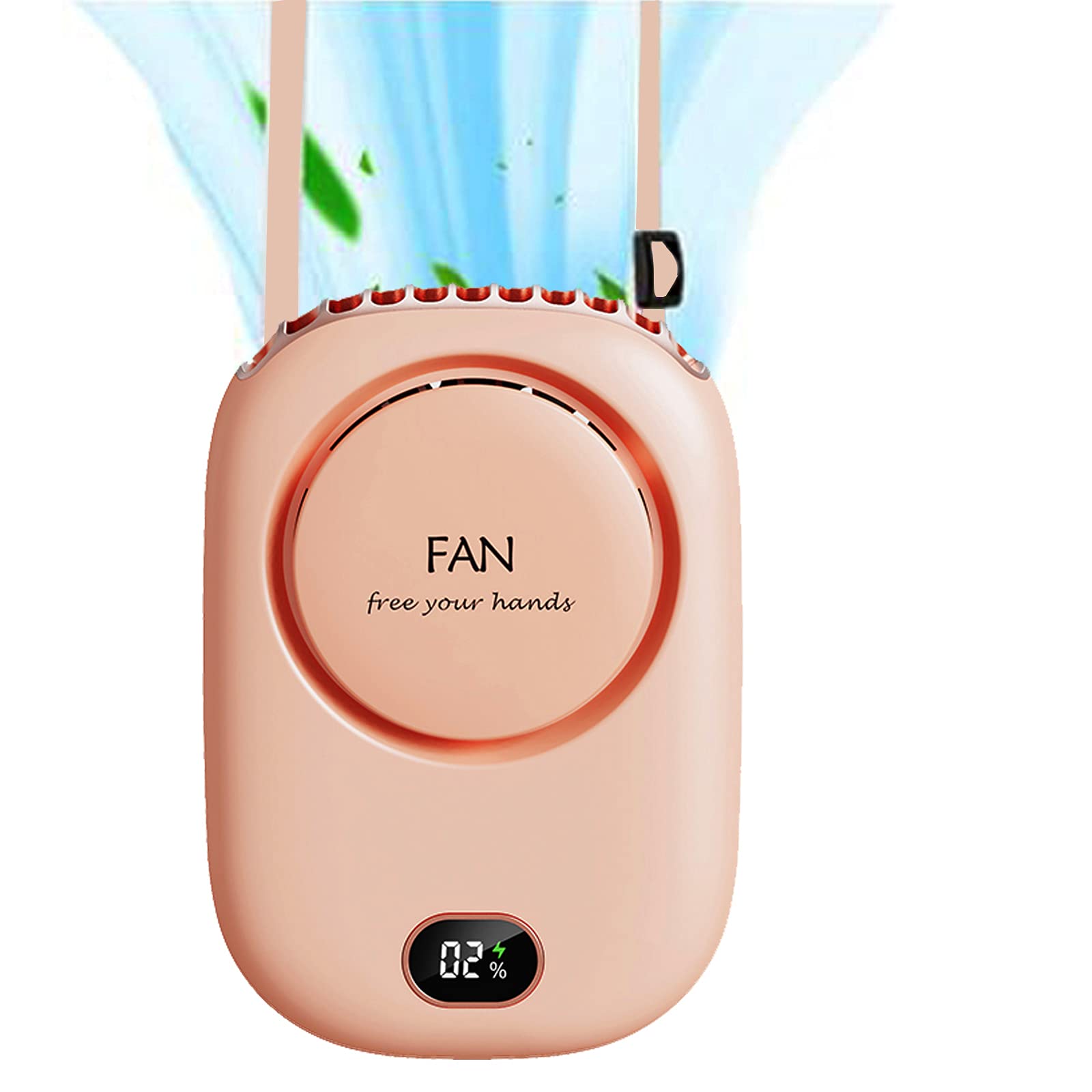 Mini Wearable Personal Fan, Hanging Neck Rechargeable Portable Summer Cooling Fan with Lanyard and Bracket, Powerful 3 Speed 120 Degree Wide-angle Clip on Waist Outdoor Bladeless Small Fans (Pink)