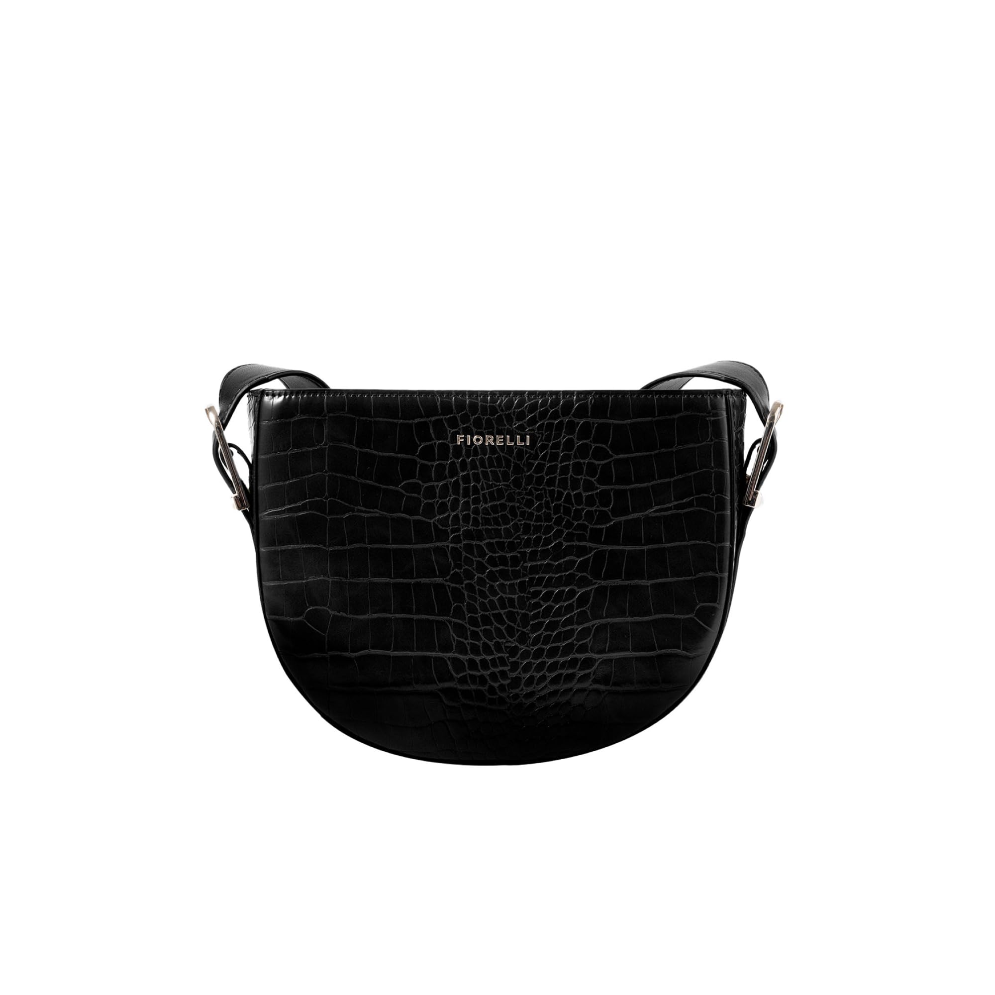 Fiorelli Women's Etta Crossbody Bag, Stylish Shoulder Handbag with Wide Adjustable Straps, Black Croc Embossed Faux Leather