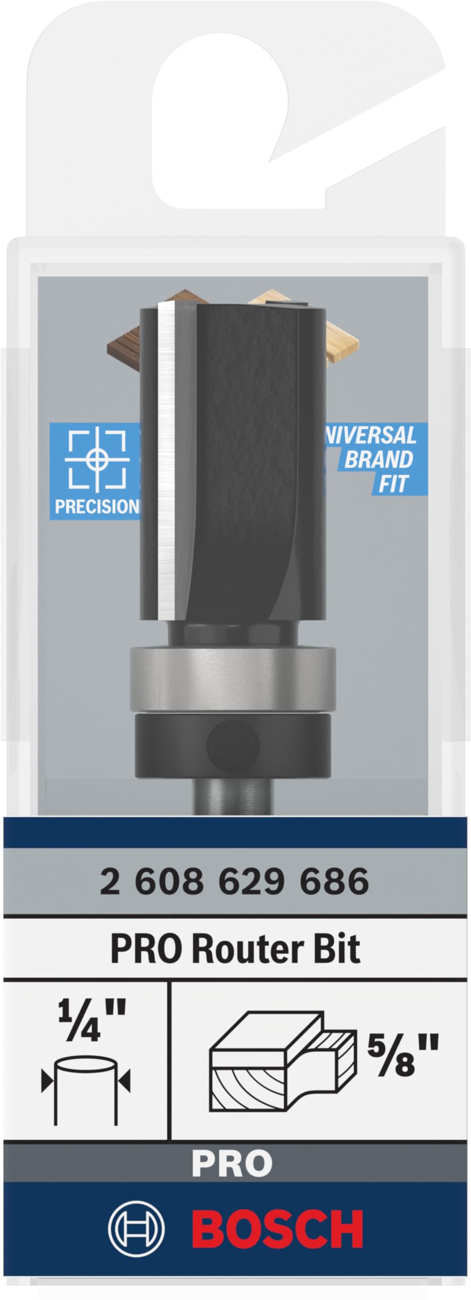 Bosch 1x Frez prosty PRO z łożyskiem kulkowym na górze (do Miękkie drewno, Twarde drewno, Ø 15,9 mm, Professional Akcesoria Frez ręczny, Frez krawędziowy)