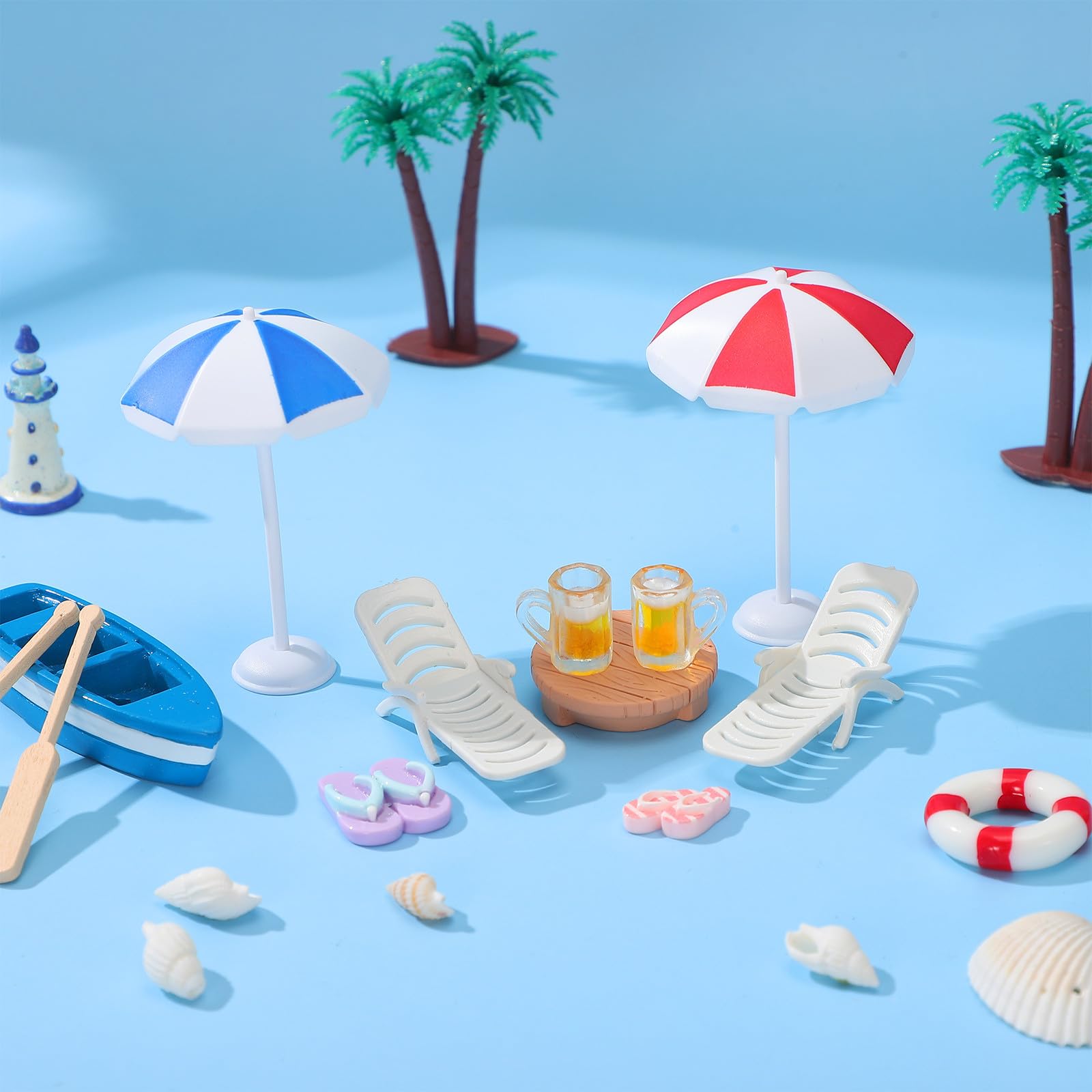 3/1 pièce Ensemble de mini parasols de plage, parasol de maison de poupée jaune & bleu avec support en bois, décoration de micro paysage en plastique