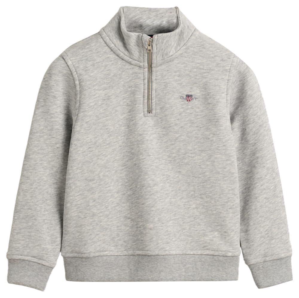 Gant Unisex Light Grey Melange Kid's Shield Half Zip Sweat Sweatshirt, Light Grey Mix, 98-104