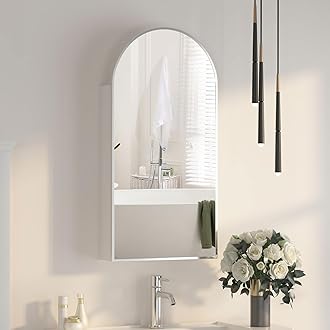 – Bathroom Mirror Cabinets,Arched Mirror Cabinet Bathroom Wall,Brushed Nickel Bathroom Cabinets with Mirrors,Metal Framed Mirrored Cabinets Wall Mounted,40x80