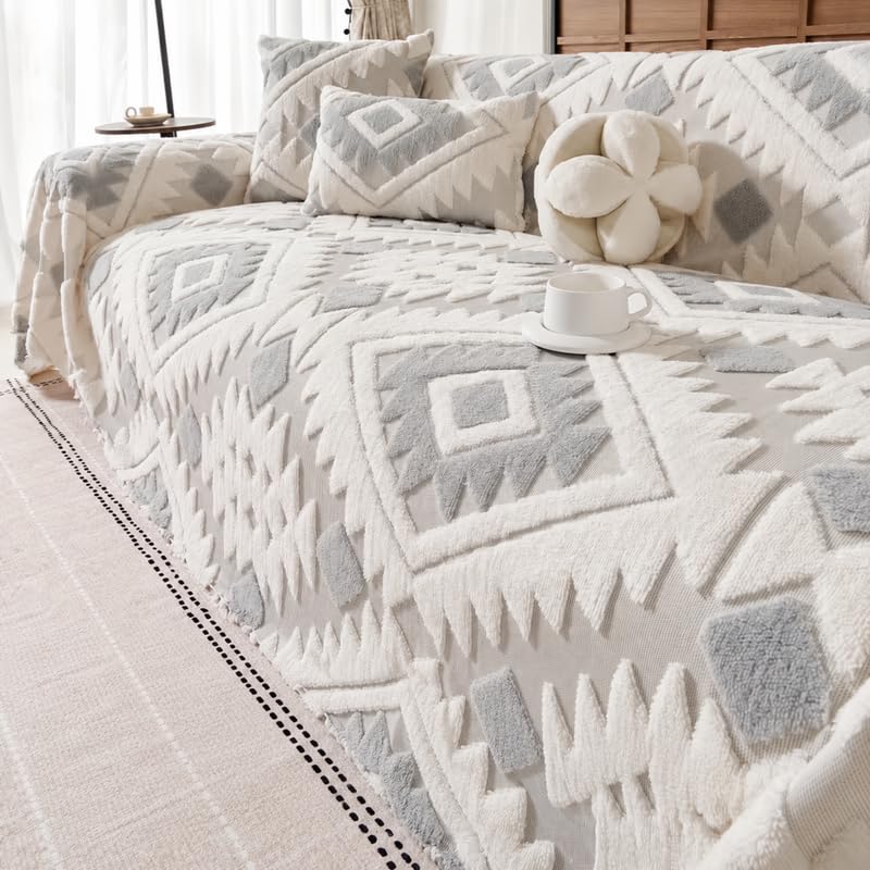 Image of Homero Geometric Sofa Cover 2 Seater Chenille Sofa Throw Blanket with Anti Slip Furniture Protection for Living Room Sofa Set