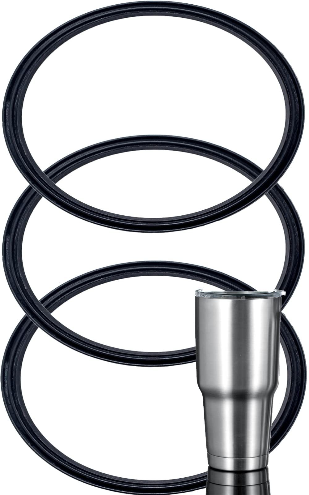 3 Pack - 30 oz Replacement Rubber Lid Ring, 3.7 Inch Diameter Gasket Seals, Black Lid Gasket Rings for Insulated Stainless Steel Tumbler fits Yeti, Ozark Trail, Beast and Renowned Brands