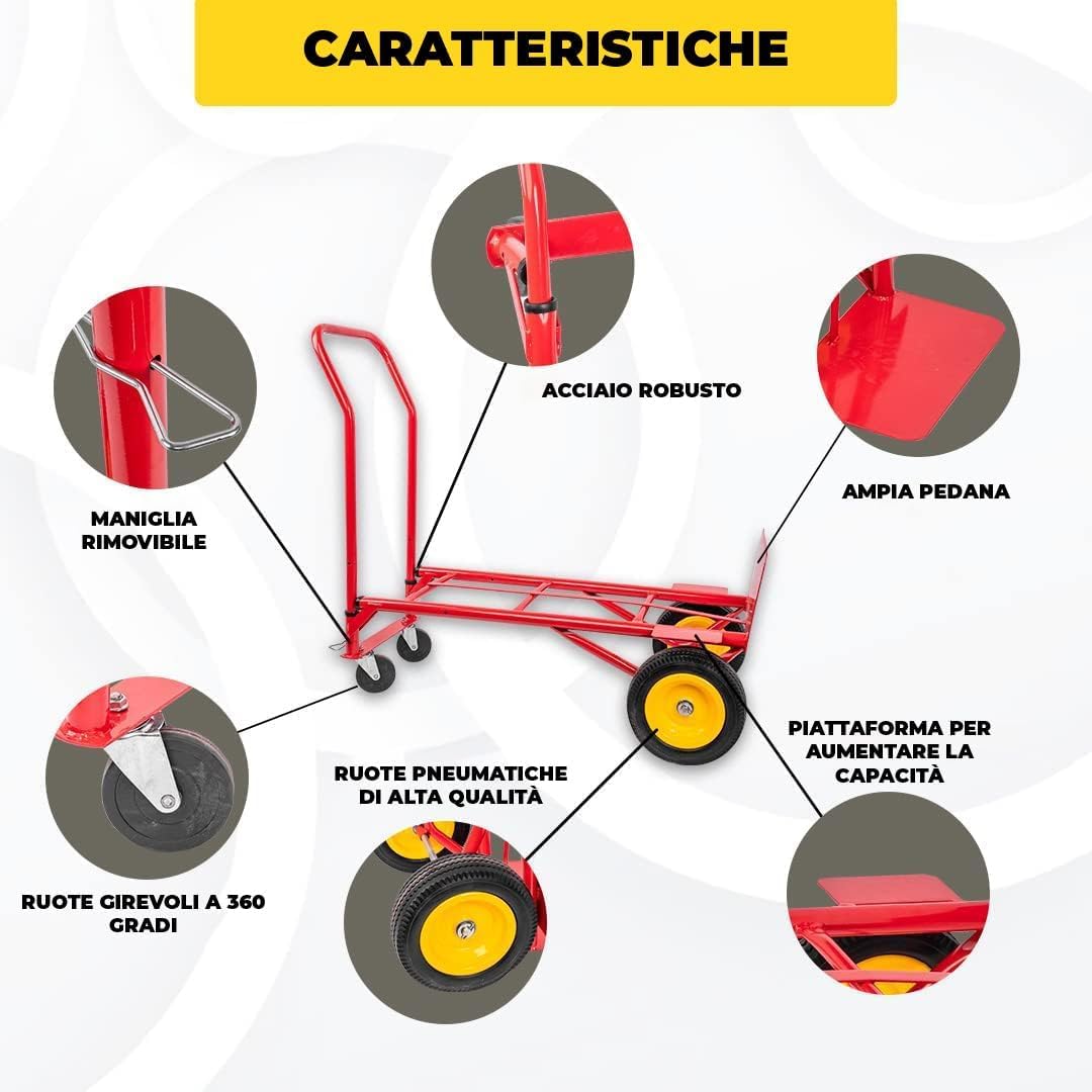 STREND PRO Carrello Pieghevole 2 in 1 | Carrello Portapacchi 350 kg | Carrello a Piattaforma e Carrellino con Ruote Portatutto | Ideale per Trasporto Materiali | Carrello con Ruote Manuale